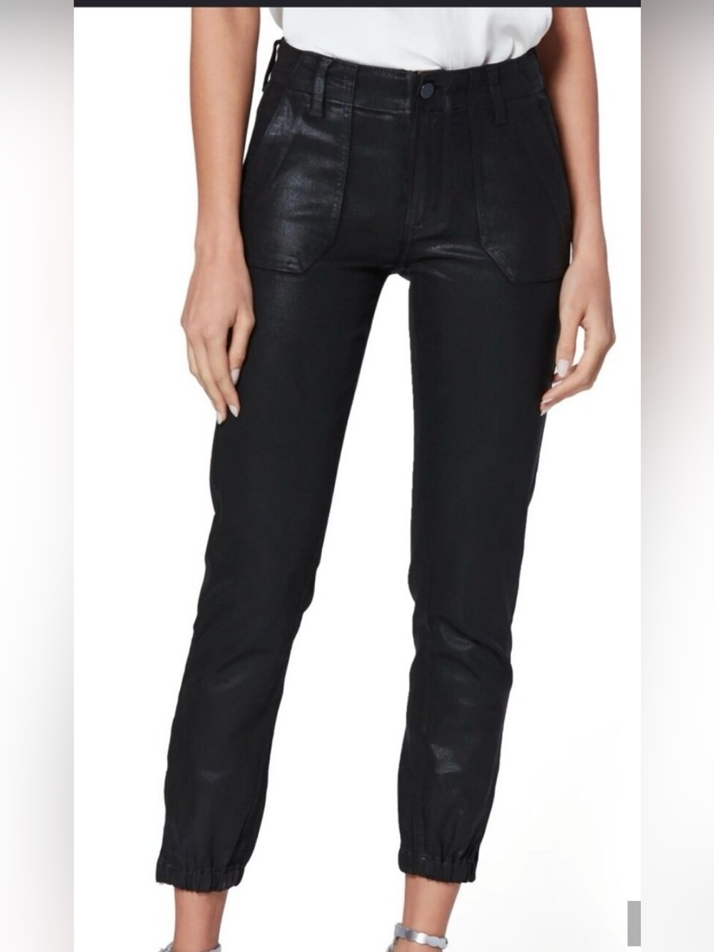 PAIGE Mayslie black coated utility joggers, women’s size 10.